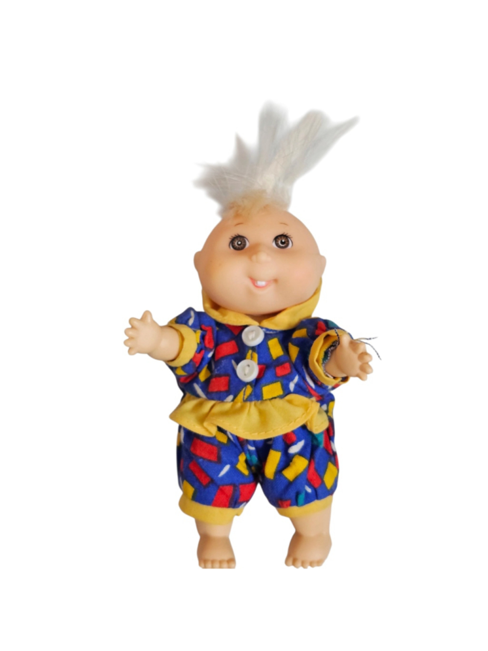Vintage Cabbage Patch Kids Mini Doll White Troll Hair Blue Outfit 1990s